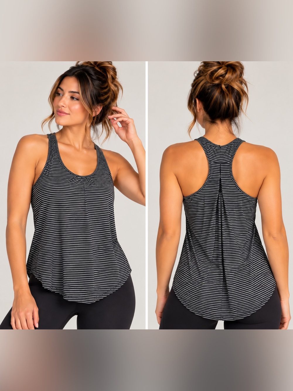 (#Z) Lululemon Love Tank Pleated Hype Stripe Black White Size 8